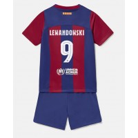Otroški Nogometni dresi Barcelona Robert Lewandowski #9 Domači 2023-24 Kratek Rokav (+ Kratke hlače)
